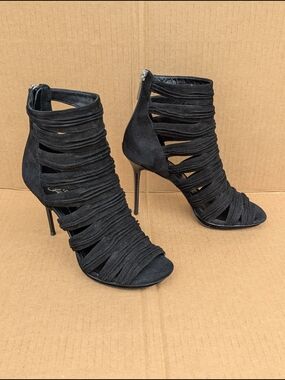 Donald J. Pliner Suede Stiletto Sandal Booties Strappy 7.5M Black Sexy Night Out